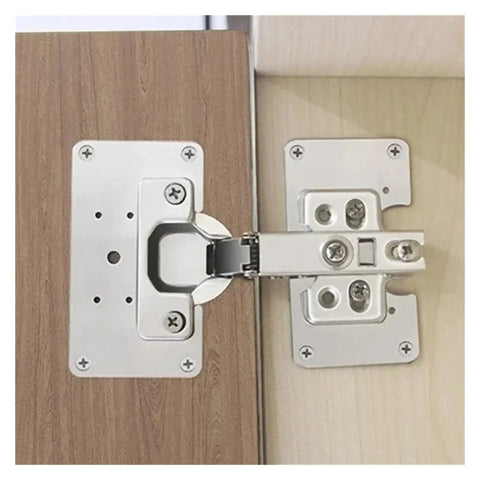 Stainless steel Rotating Concealed Cabinet Hinge Set installed on wooden door, high load bearing wear resistant door fittings
