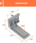 Dimensions of undermount drawer slides rear brackets, durable plastic construction, ideal for face frame cabinets, TCH 23104.