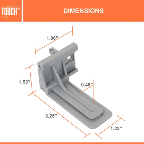 Dimensions of undermount drawer slides rear brackets, durable plastic construction, ideal for face frame cabinets, TCH 23104.