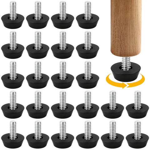 24 Pack M8 Furniture Levelers Screw In Adjustable Leveling Feet For Chairs Tables Cabinets Galvanized Iron With Black Bases