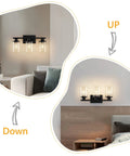 Black Bathroom Vanity Light Fixtures Over Mirror 4 Light Modern Wall Sconce Lamps With Glass Shades in living room and bedroom