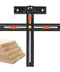 T Shaped Cabinet Pull Jig For Hit The Mark Drill Alignment and No Sweat Handle Installation With A Straight Shooter Design, detailed view with angle ruler and spacers.