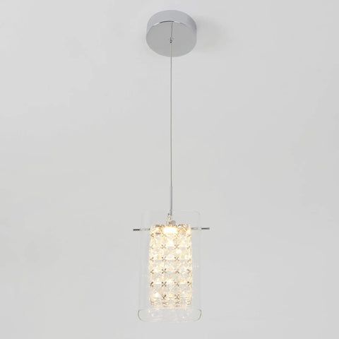 Bubble Cube Pendant Light With Glass Bead Shade And Chrome Finish, Integrated LED Dimmable Ceiling Fixture, 1 Light displayed