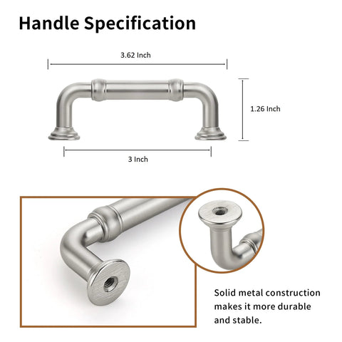10 Pack Brushed Nickel Cabinet Pulls 3 Inch Vintage Cylindrical Drawer Handles for Cabinets Dresser Cupboards Kitchen Hardware