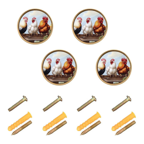 Budget Friendly Dope Gold Rooster Sunflower Cabinet Knobs Four Pack Round Drawer Pulls shown with dual screws and anchors