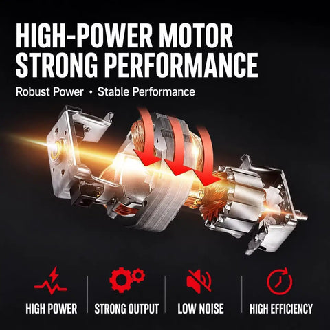 High-power motor image showcasing robust design for No Sweat Heavy Duty Electric Machinery Dolly With Wireless Remote Control.