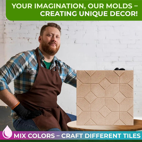 Person showcasing Plastic Molds For Concrete Patio Paving Slabs Chestnut Color Pathmaker Do It Yourself Paver Molds