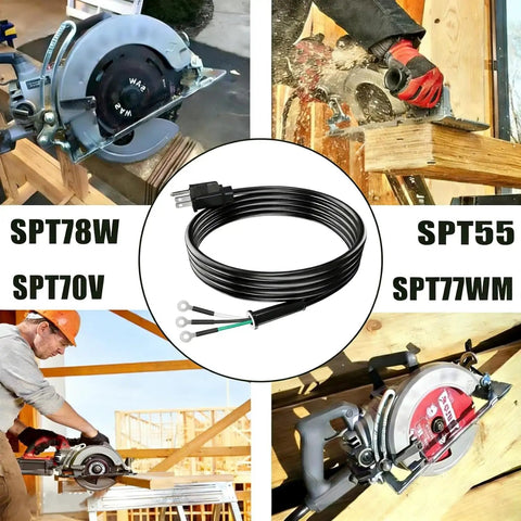 Heavy Duty 3 Prong Replacement Power Cord 14 AWG 8 Foot Black AC Cable for workshop tools and circular saws.