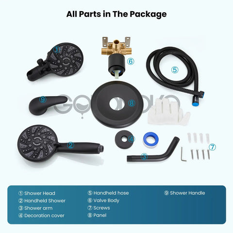 Dual 2 in 1 Shower Head Kit High Pressure Combo System With 6 Modes ABS Handheld Spray Shower Trim Kit Includes Valve Body