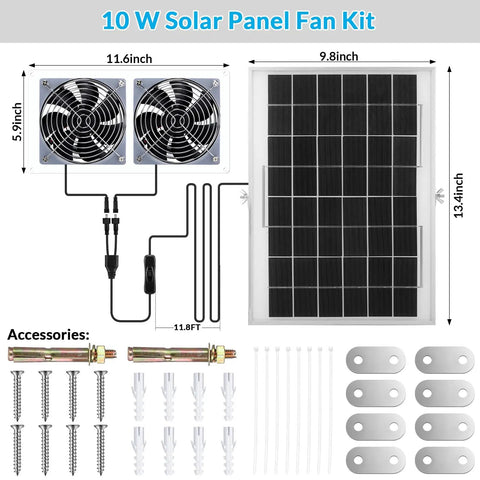 Solar Panel Fan Kit 10W Dual Fans Waterproof Exhaust And Intake For Greenhouse Attic Shed Barn Chicken Coop Dog House Outdoor Cooling System Built For Tough Outdoor Use