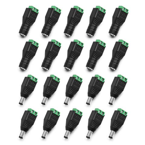 Rock Solid 5.5Mm X 2.1Mm Dc Power Connectors with Thick Copper Cores handles up to five amps. Pack of ten male plugs.