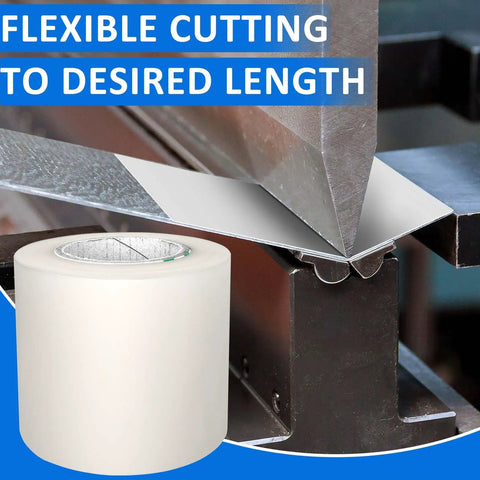 Press Brake Urethane Die Protection Film For No-Mark Bending, 6 in by 0.012 in roll, shown close-up on metal surface