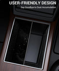 User-friendly lower center console organizer tray for Tesla Model S and Model X 2022 to 2026 cup holder storage upgrade