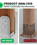 Comparison of Two Pack 4x4 Post Anchor Base, Adjustable Stainless Steel Post Bracket For Concrete And Wood Decks, and rusted bracket