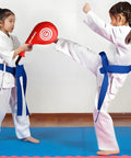 Children practicing kickboxing with Kick Pads For Sparring And Training Durable Leather Upgrade Beefed Up Elasticity Foam