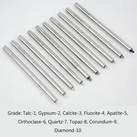 Mohs Hardness Test Kit With 10 Pens Real World 1 To 10 Scale Stainless Steel Build For Minerals Jewelry Tiles Glass Ceramics Indirect Visual Estimation Method Great For Pros DIYers And Hobbyists, 10 stainless steel pens laid out