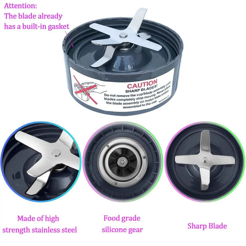 Replacement Blender Blade Kit For 600W And Pro 900W High Speed Blenders, showcasing stainless steel blade angle and silicone gear.