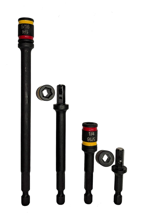 Grab-And-Go Combo Kit Of 4 Reversible Hex Nut Drivers With 2 Inch, 2-5/8 Inch, 4 Inch And 6 Inch Lengths, Includes 1/4 Inch And 5/16 Inch Hex Sockets, Magnetic Easy Clean, Black