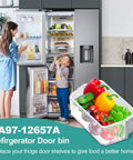Child reaching for food from open refrigerator with Left Door Refrigerator Shelf Replacement For Compatible Models PS4176661 DA63-06867 AP5621270 RF260BEAESG RF261BEAESP RF262BEAESR Easy Install No Fuss Durable Door Shelf For Left Side.