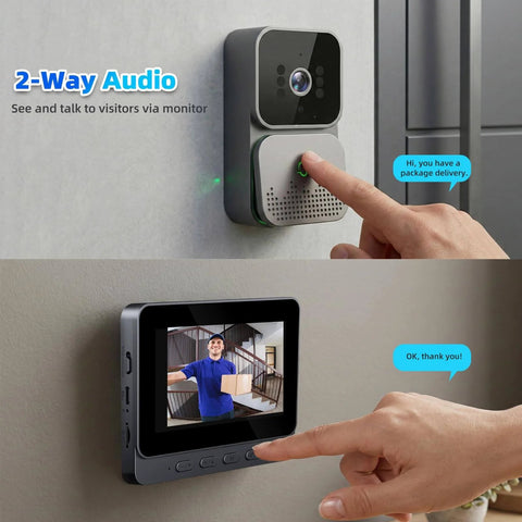 Wireless Video Doorbell Camera With Indoor Monitor No WiFi Or App Required 2 4G Local Transmission 2-Way Audio Easy Setup
