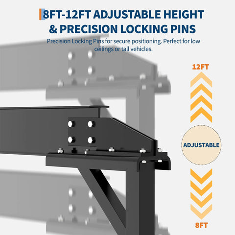 Heavy Duty Workhorse Gantry Crane 4400 Lbs Portable Garage Hoist Adjustable 97 To 141 Inches showing adjustable height and precision locking pins.