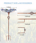 Glass Bird Bath With Metal Stake Garden Decor For Outdoor Vibe, Waterproof And Weather Resistant, Easy To Assemble And Move, Durable Four Prong Base Of Stainless Steel, Colorful Glass Flower Bowl Design To Attract Birds