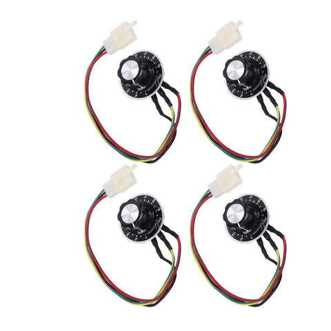 Electric Bike Speed Control Knob With 390mm Wire Three Settings For Electric Scooters Trikes ATVs UTVs And Karts Smooth Throttle Response And Easy Install For A Way Better Ride showing four knobs with colored wires