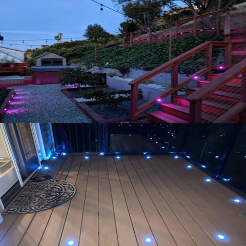 LED Outdoor Deck Lights Kit RGB 20 Pack 12V DC Low Voltage IP67 Waterproof Remote Dimmable Color Changing Recessed Stair Step