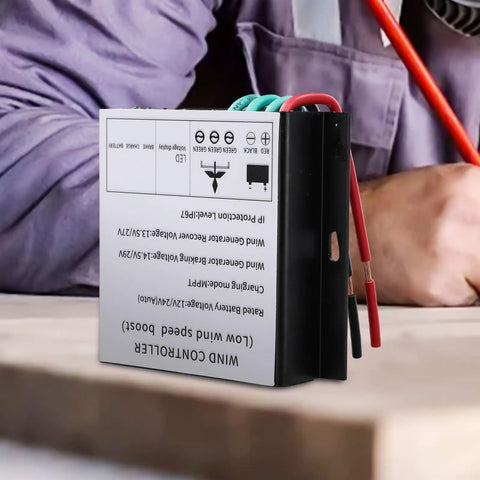 Rugged Wind Turbine Controller 500/800W With Overcharge Protection IP67, 12V/24V Compatible, boost cables visible