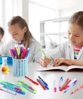 Students using 48 Pieces Science Pens Bulk Set with 12 designs 0.5mm ballpoint pens for classroom rewards and back-to-school gift.