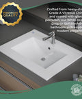 Luke 24 Inch Square Drop In Bathroom Sink White Porcelain With Overflow No Fuss Easy Install Pre Drilled 1.5 Inch Faucet Hole