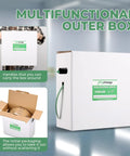 Real Deal 5/8 By 1049 Feet Polyester Pet Strapping Roll Built Different For Heavy Duty Packaging Palletizing 1100 Pound Break Tension Bundling Tape outer box with handles.