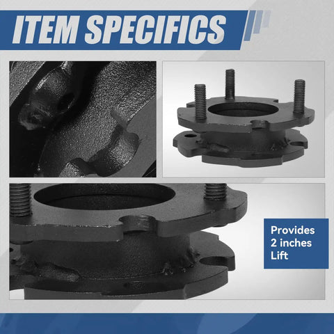 Close-up of durable black powdercoated upper mount spacers for 2 inches lift, part of the Level Up Your Whip With This Solid 2 Inch Front Suspension Lift Kit.