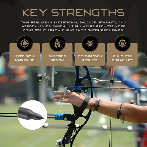 Archery aiming with Six Pack Field Points 100 125 150 175 200 250 300 Grain Screw-In Points for compound, crossbow, and traditional bows.