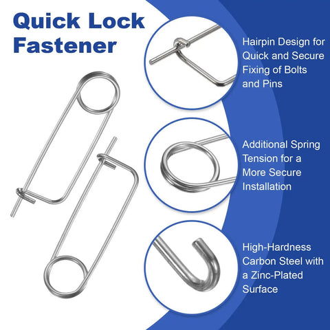 16 Pack Brooch Shape Cotter Pins With Quick Lock Spring Wire Fasteners for Farm Lawn Garden Hitches, Zinc Plated Carbon Steel.