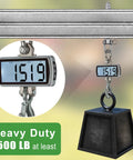 Rock Solid Heavy Duty Swing Hanger Kit With Ball Bearings For Porch And Patio Gliders Smooth Operator Installation Premium Rust Resistant Stainless Steel Mounting Hardware Four Pack For Backyard Lounge Sessions displayed with digital scale showing weight.