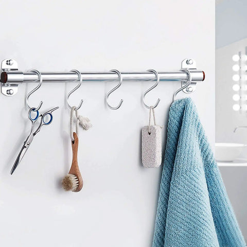 Heavy Duty Stainless Steel S Hooks 2.75 Inch Pack Of 100 for hanging towels and tools on rail in bathroom setup