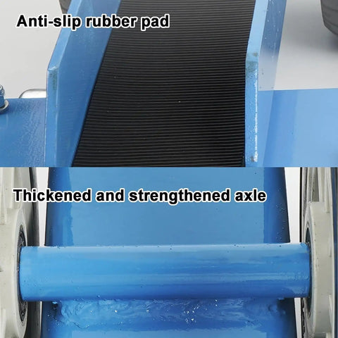 Close-up of Heavy Duty Panel Dolly Cart's anti-slip rubber pad and thickened axle for durability and stability.