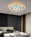 Modern bedroom with Dimmable Acrylic Ceiling Light With Remote Control, Flush Mount LED Modern Lamp, white geometric design
