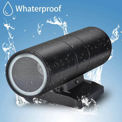 Dusk To Dawn Outdoor Wall Light With Sensor ETL Listed Aluminum Up Down Cylinder Sconce showing weatherproof feature