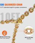 Heavy Duty Chain And Binder Kit For Truck Tie Downs And Hauling, 3/8 To 1/2 Inch Ratchet Load Binders With 10 ft G80 chain