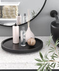 Dope Lazy Susan Organizer For Kitchen Cabinets And Pantry Bamboo Turntable Rotating Tray on bathroom counter