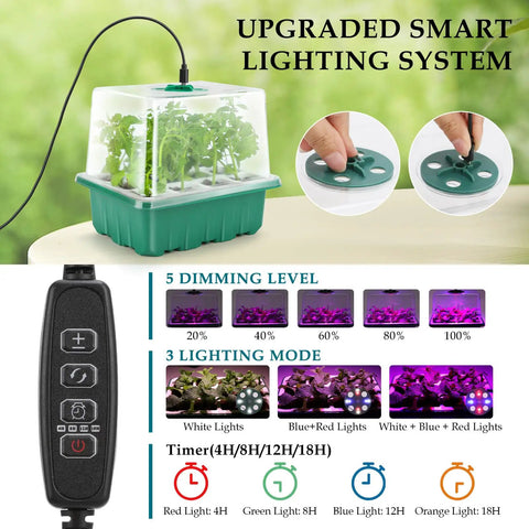 Indoor Seed Starter Kit With Grow Light 60 Flexible Cells 5 Pack Reusable Germination Trays with Humidity Dome and LED Controller