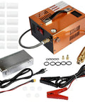 Rock Solid Heavy Duty High Pressure Portable Pcp Air Compressor Pushes Hard To 4500 Psi With Brushless Motor setup and components shown.