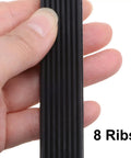 Close-up of V Ribbed Belt 125J8 8 Ribs 12.5 Inch Length 0.74 Inch Width 0.14 Inch Thick EPDM Poly V Drive Belt held by hand