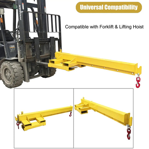 Heavy Duty 2 Ton Telescopic Forklift Jib Boom Built Tough To Kick Some Serious Weight Smooth 12 Foot Extendable Crane Arm mounted on forklift.