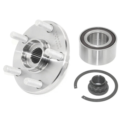 Front Wheel Hub Repair Kit With Bearing, Studs, Snap Ring And Axle Nut All In One Replacement For Non Integral Hubs With Forged Flange
