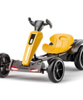 12V Kids Electric Go Kart For Ages 3 To 6 With Foldable Frame Adjustable Seat And Four EVA Wheels Delivers Safe 3.7 MPH Forward And Backward Ride On Toy Car In Yellow For Boys And Girls, front view