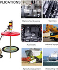 Heavy Duty Pneumatic Grease Pump For 20 To 55 Gallon Drums With Extended Rod And High Pressure Air Action used in various applications like automotive, industrial, and shipbuilding.