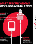 Specifications for Powered Anode Rod For Water Heaters That Eliminates Rotten Egg Smell In 24 Hours, includes socket size and titanium details